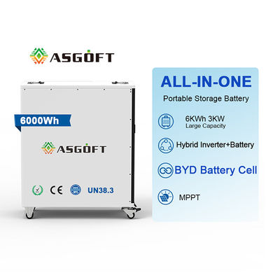 6KWH Lifepo4 অফ গ্রিড হাইব্রিড ইনভার্টার 3kw সোলার এনার্জি স্টোরেজ সিস্টেম