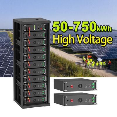 উচ্চ ভোল্টেজ 15kwh-750kwh লিথিয়াম আয়রন ব্যাটারি প্যাক Lifepo4 51.2v 100Ah র্যাক মাউন্ট ব্যাটারি লিথিয়াম আয়ন ব্যাটারি