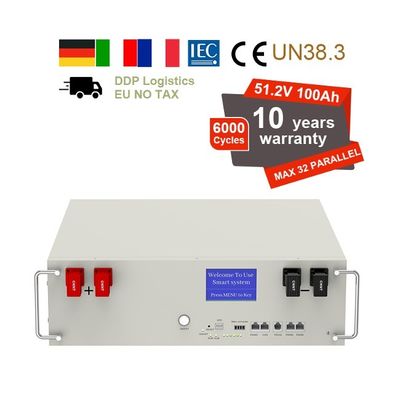 51.2V 100Ah 5kWh লাইফপো4 ব্যাটারি প্যাক বিএমএস সার্ভ র্যাক সহ হোম এনার্জি স্টোরেজের জন্য